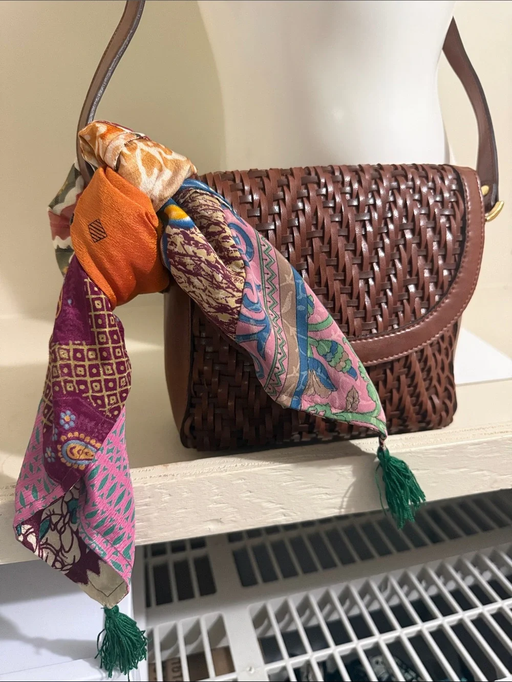 EB Denim Reversible Multicolor Patchwork Floral Scarf Wrap with Tassel Accent